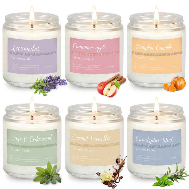 6 Pack Fall Candles for Home Scented Fall Scented Candles for Women Gifts Autumn Home Decor Natural Non Toxic Soy Candle Set PumpkinCinnamon AppleVanillaLavenderSageEucalyptus